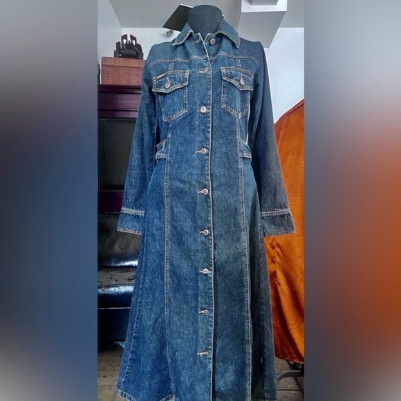 Rampage Jackets & Blazers - Vintage Rampage Dark blue wash  Denim maxi jacket. Brass logo buttons.medium